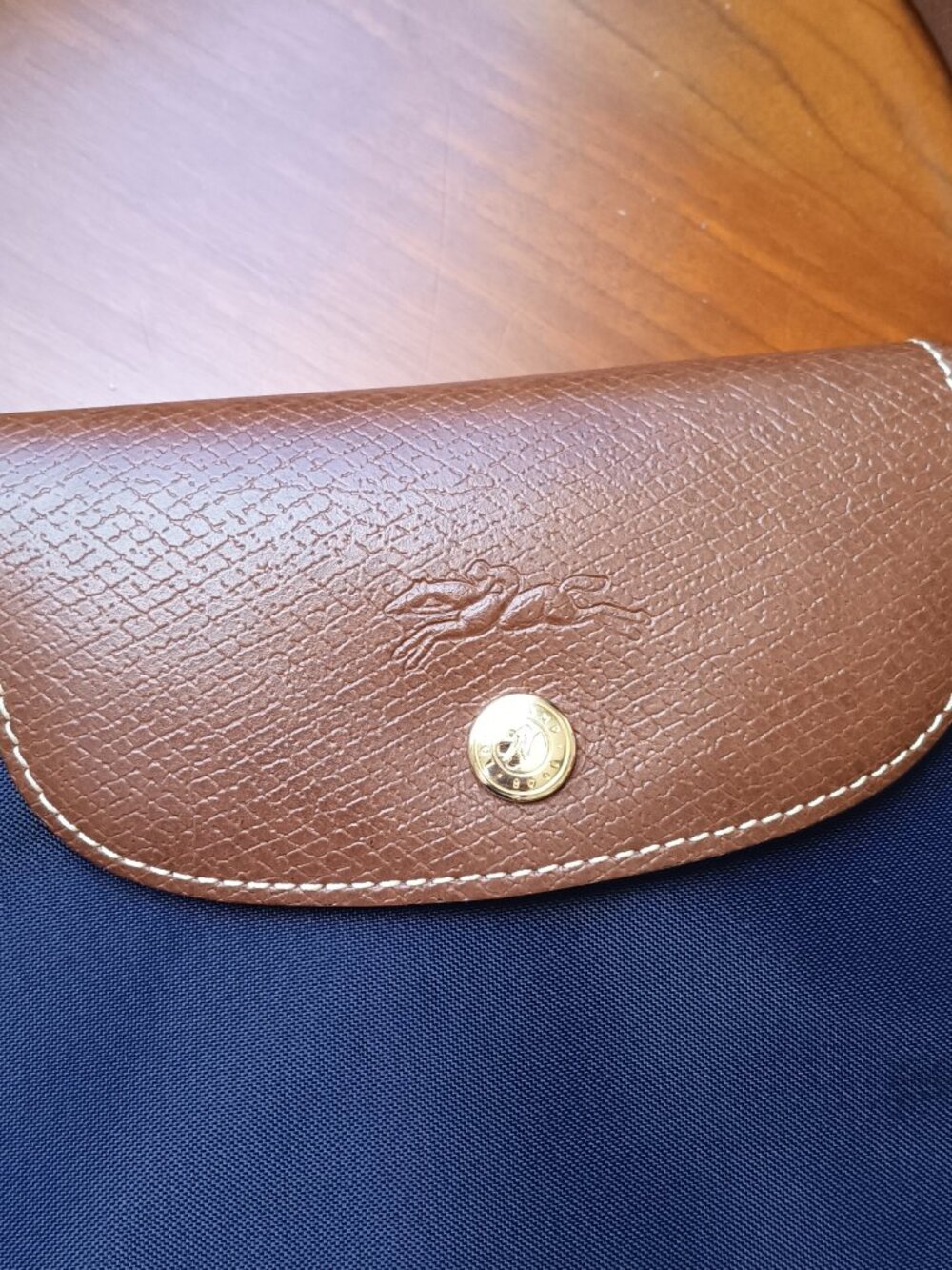 Pre-Loved Longchamp Le Pliage Navy-Deep Purple Medium Nylon Shoulder Bag. - Picture 15 of 15